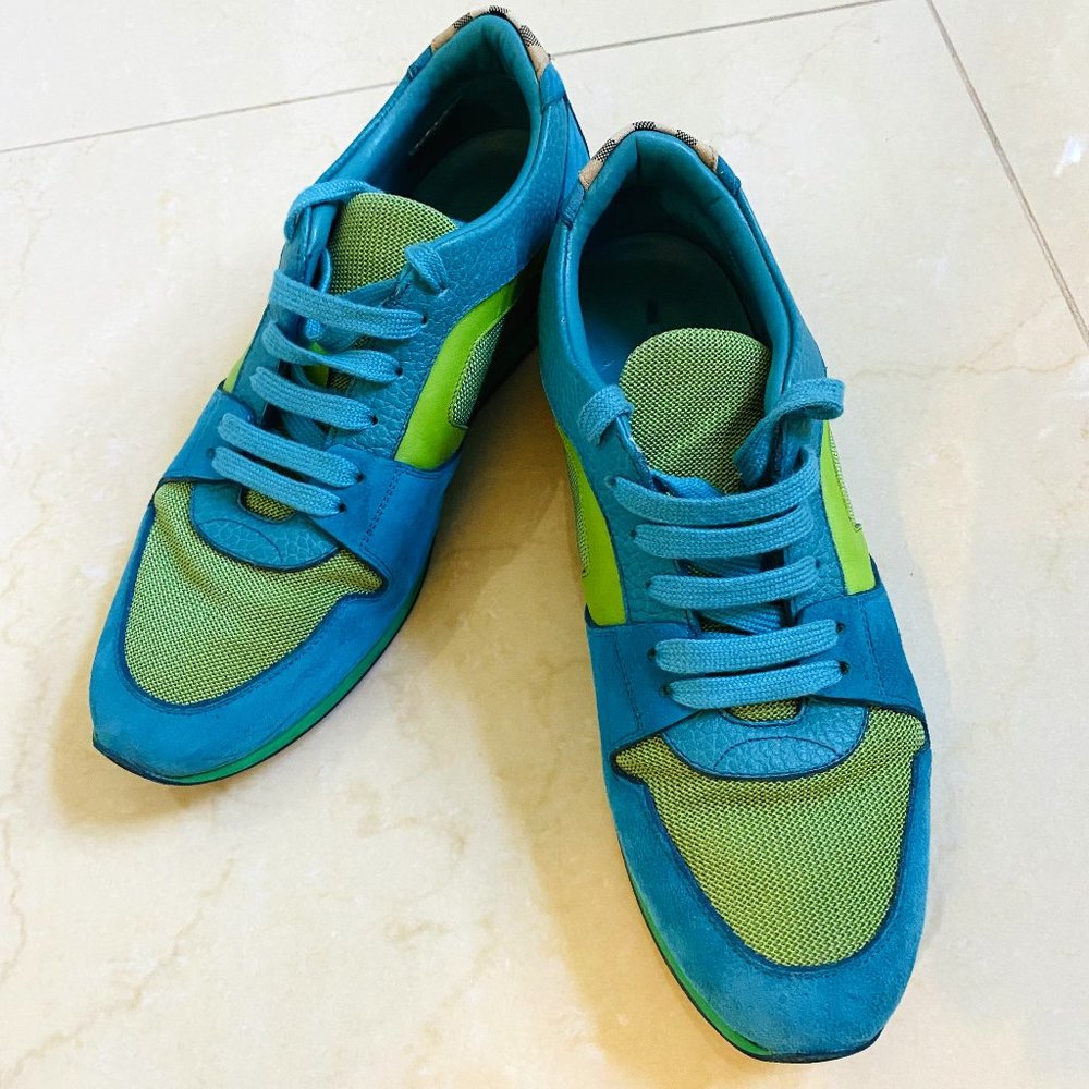 Burberry Davington House Check Low Top Sneakers - Blue / Green - SIZE 37/US6.5